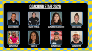 Maine West 2026 Coaching Staff, including Coach Addante, Coach Dvorak, Coach Betthauser, Coach Grace, Coach Faiza, Coach Gi, Coach Nicole, and Coach Ryan